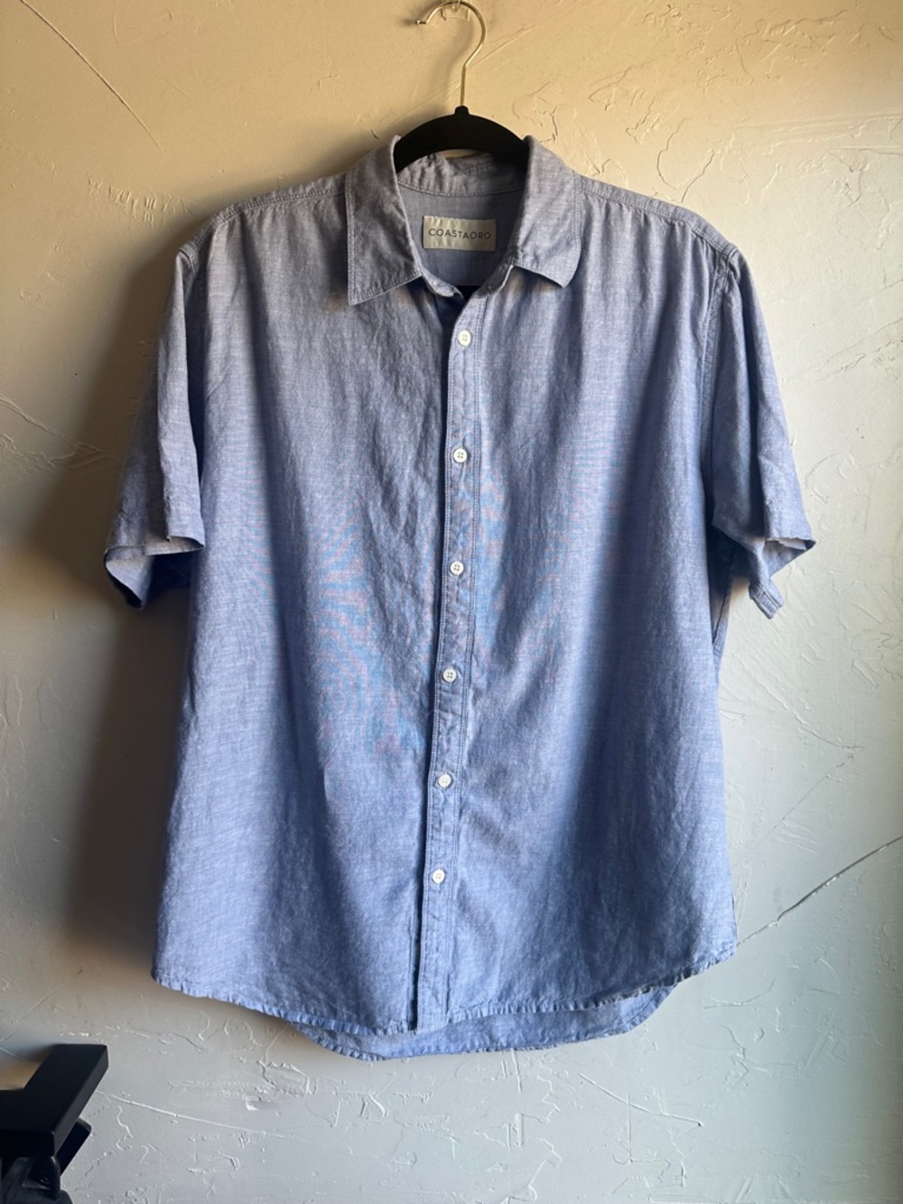 CoastAoro Linen Cotton Short Sleeve Button Shirt Blue Minimal Coastal Summer M